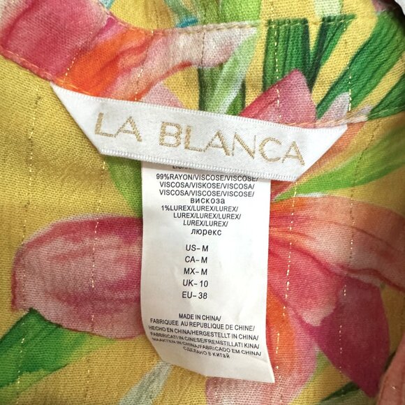 La Blanca Tropical Calypso Button-Up Cover-Up Shirt Yellow Floral Size M - Picture 2 of 6